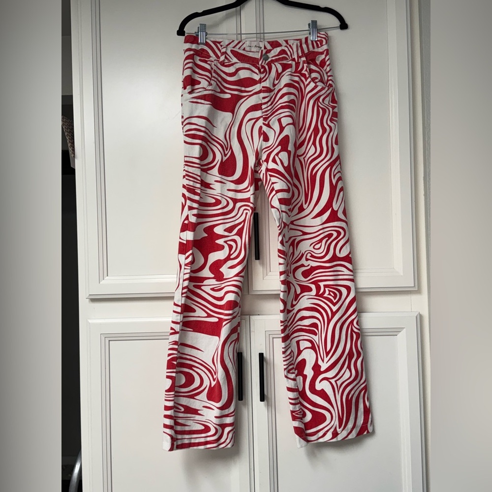 Love and Harmony Red and White Swirl Pattern Pants